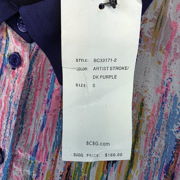 BCBGMAXAZRIA Shirt Womens Small Purple Artist Stroke Tunic Button Front Flowy - Picture 3 of 9